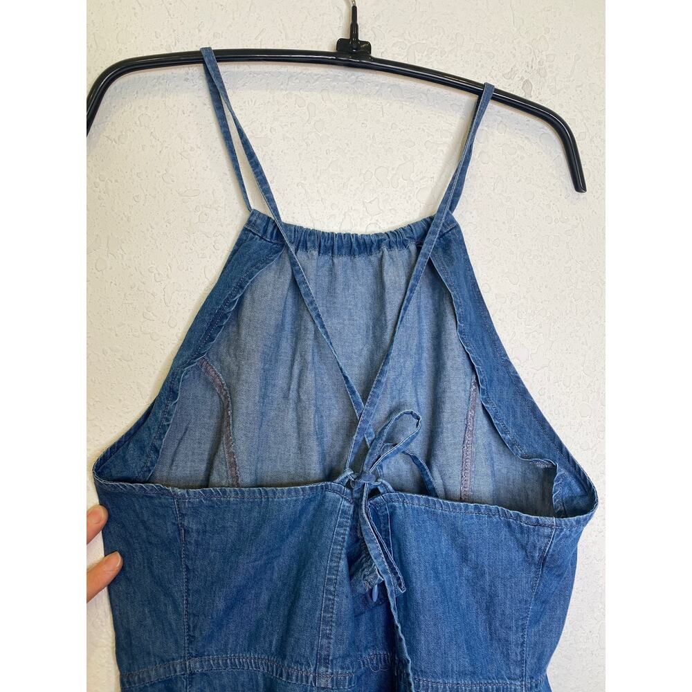 ASOS Lightweight Soft Denim Halter Slip Dress Criss Cross Straps EUC Sz 12 Mini - Picture 4 of 16